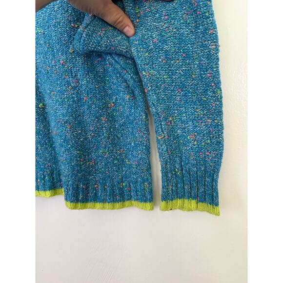 Vintage Y2K Wet Seal Neon Blue Yellow Crewneck Fuzzy Sweater Med Large Winter - Picture 5 of 5